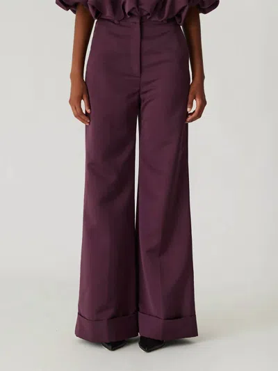 Rebecca Taylor Sateen Wide Leg Pants In Plum In Purple