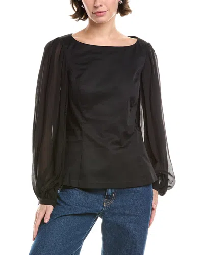 Rebecca Taylor Sheer Sleeve Top In Black