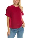 Rebecca Taylor Short Sleeve Silk Blouse In Red