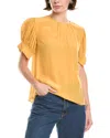 Rebecca Taylor Short Sleeve Silk Blouse In Yellow
