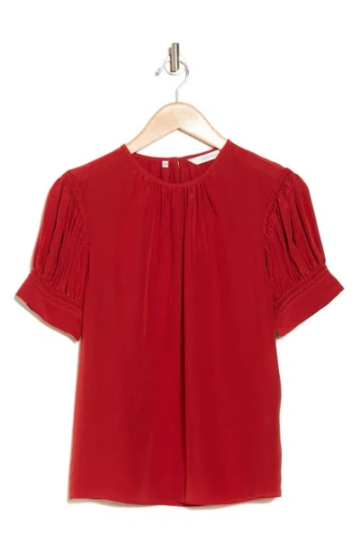 Rebecca Taylor Short Sleeve Silk Blouse In Red