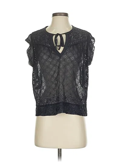 Pre-owned Rebecca Taylor Short Sleeve Silk Top Black Keyhole Neckline Tops