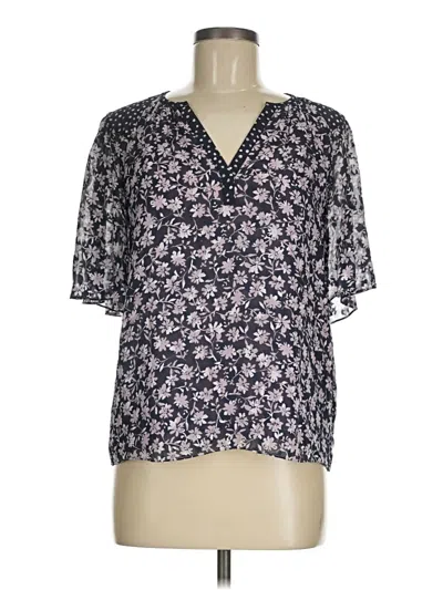 Pre-owned Rebecca Taylor Short Sleeve Silk Top Black V Neck Tops
