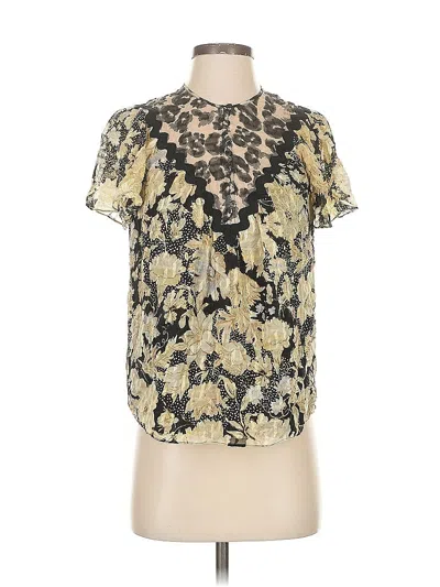 Pre-owned Rebecca Taylor Short Sleeve Silk Top Gold Keyhole Neckline Tops