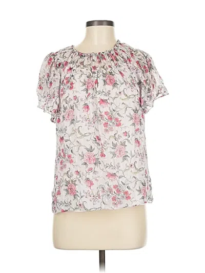 Pre-owned Rebecca Taylor Short Sleeve Silk Top Ivory Ruffles Neckline Tops In White