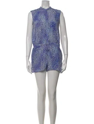 Pre-owned Rebecca Taylor Silk Animal Print Romper In Blue