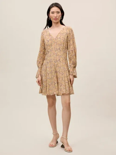 Rebecca Taylor Silk Burnout Check Godet Dress In Brown