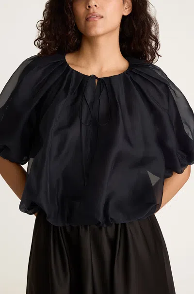 Rebecca Taylor Silk Chiffon Bubble Top In Black