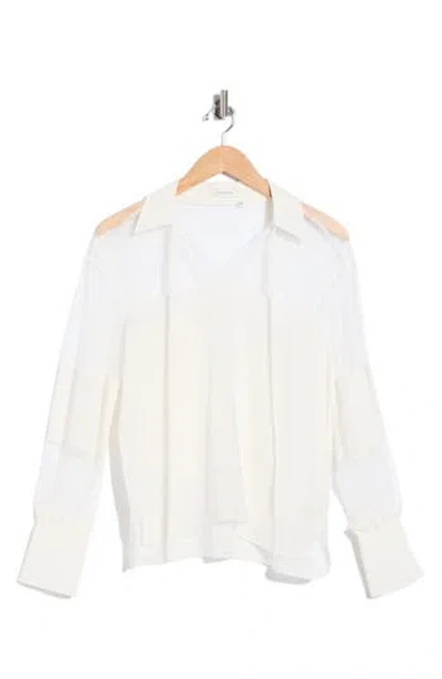 Rebecca Taylor Silk Crepe De Chine Lace Mix Top In White