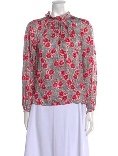 Pre-owned Rebecca Taylor Silk Floral Print Blouse In Black