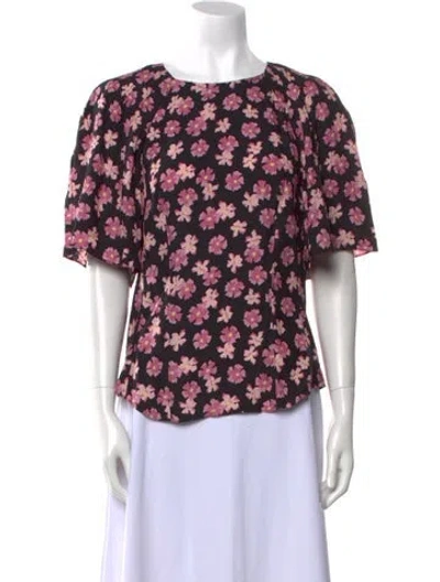 Pre-owned Rebecca Taylor Silk Floral Print Blouse In Black