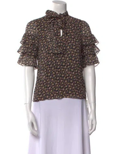 Pre-owned Rebecca Taylor Silk Floral Print Blouse In Black