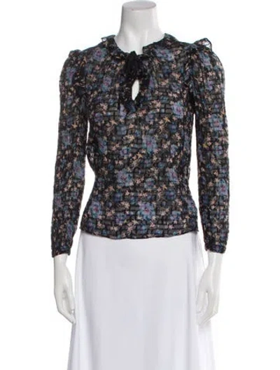 Pre-owned Rebecca Taylor Silk Floral Print Blouse In Black