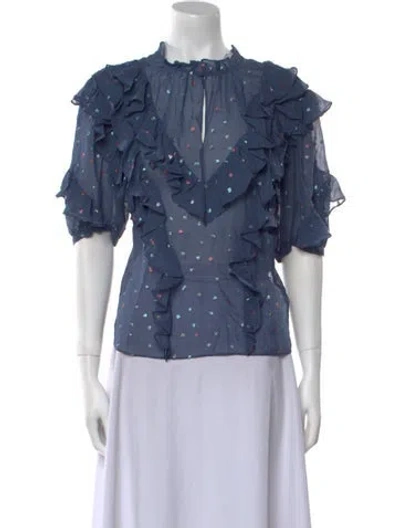 Pre-owned Rebecca Taylor Silk Floral Print Blouse In Blue