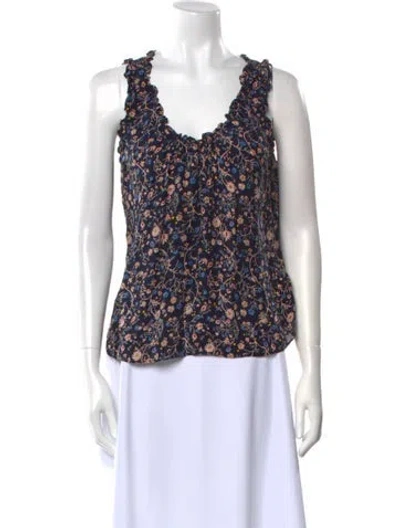 Pre-owned Rebecca Taylor Silk Floral Print Blouse In Blue