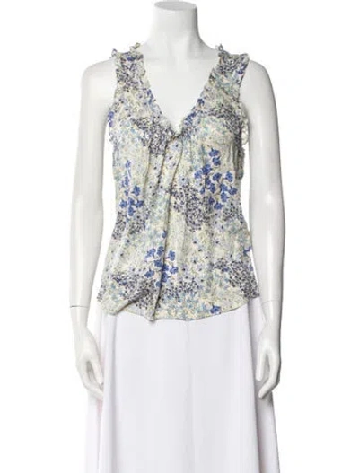 Pre-owned Rebecca Taylor Silk Floral Print Blouse In Blue
