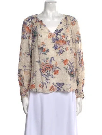 Pre-owned Rebecca Taylor Silk Floral Print Blouse In Neutral