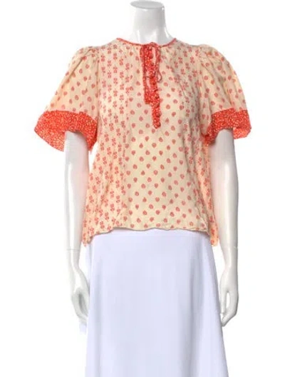 Pre-owned Rebecca Taylor Silk Floral Print Blouse In Neutral