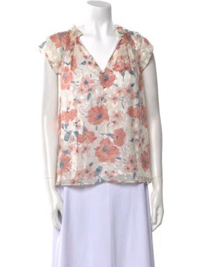 Pre-owned Rebecca Taylor Silk Floral Print Blouse In Neutral