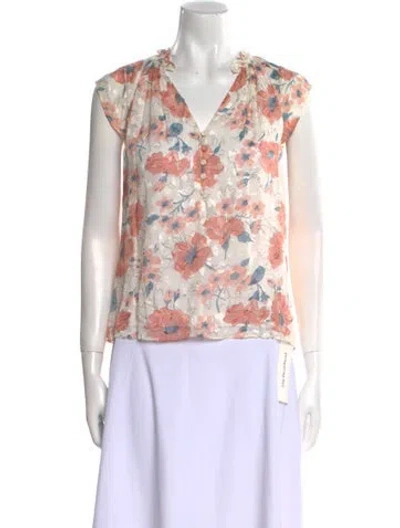 Pre-owned Rebecca Taylor Silk Floral Print Blouse In Neutral