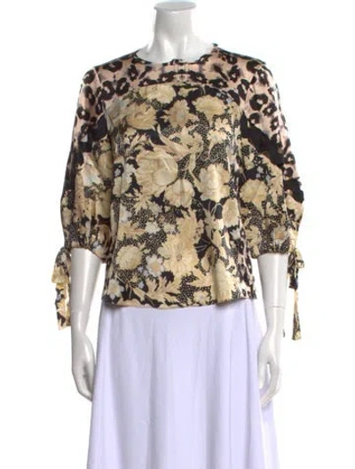 Pre-owned Rebecca Taylor Silk Floral Print Blouse In Neutral