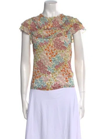 Pre-owned Rebecca Taylor Silk Floral Print Blouse In Neutral