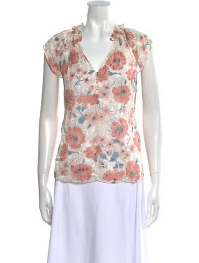 Pre-owned Rebecca Taylor Silk Floral Print Blouse In Pink