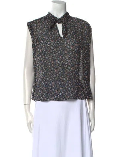 Pre-owned Rebecca Taylor Silk Floral Print Blouse W/ Tags In Black