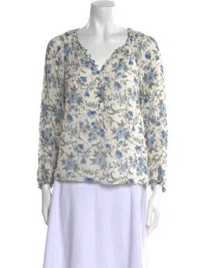 Pre-owned Rebecca Taylor Silk Floral Print Blouse W/ Tags In Blue
