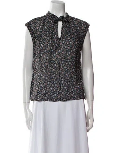 Pre-owned Rebecca Taylor Silk Floral Print Blouse W/ Tags In Blue