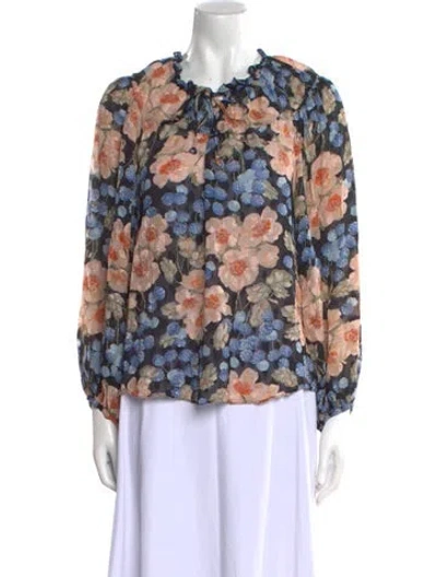 Pre-owned Rebecca Taylor Silk Floral Print Blouse W/ Tags In Multi