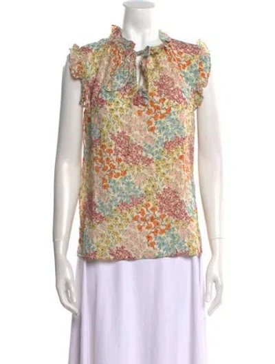 Pre-owned Rebecca Taylor Silk Floral Print Blouse W/ Tags In Orange