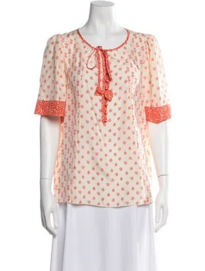 Pre-owned Rebecca Taylor Silk Floral Print Blouse W/ Tags In Orange