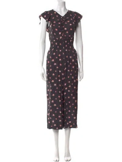 Pre-owned Rebecca Taylor Silk Floral Print Jumpsuit In Black