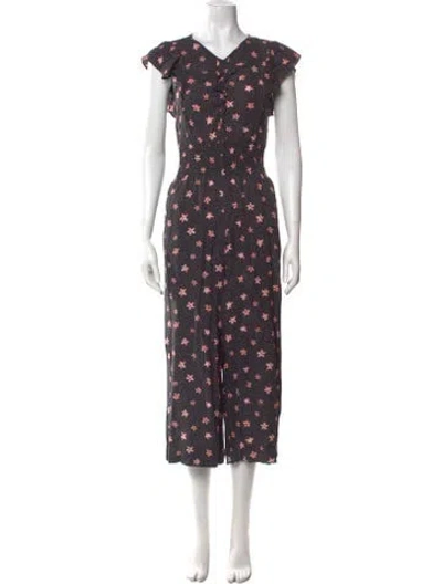 Pre-owned Rebecca Taylor Silk Floral Print Jumpsuit In Black