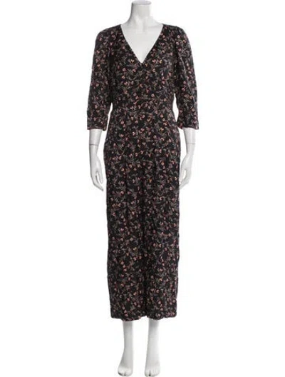 Pre-owned Rebecca Taylor Silk Floral Print Jumpsuit In Black
