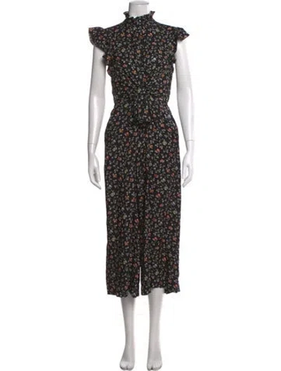 Pre-owned Rebecca Taylor Silk Floral Print Jumpsuit In Black