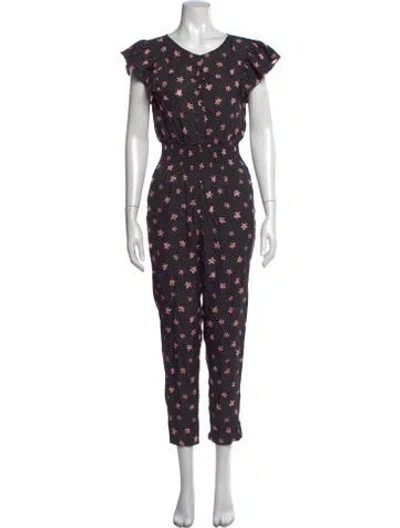 Pre-owned Rebecca Taylor Silk Floral Print Jumpsuit In Black