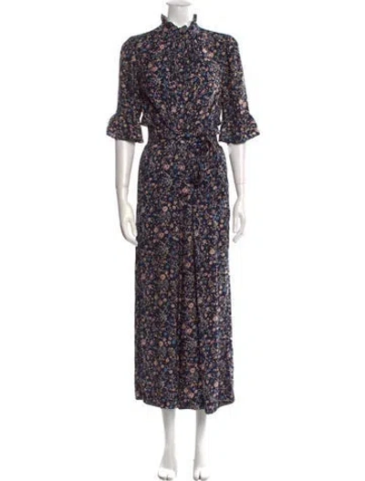 Pre-owned Rebecca Taylor Silk Floral Print Jumpsuit In Blue
