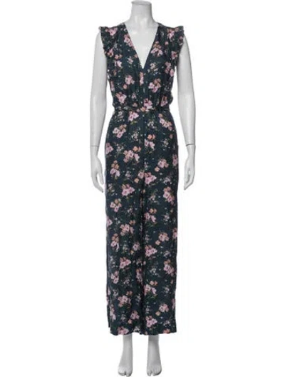 Pre-owned Rebecca Taylor Silk Floral Print Jumpsuit In Blue
