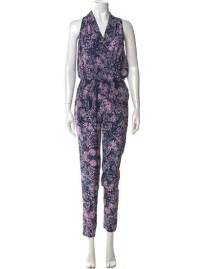 Pre-owned Rebecca Taylor Silk Floral Print Jumpsuit In Purple