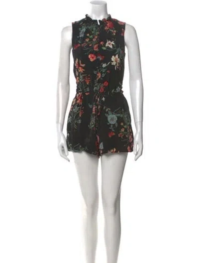 Pre-owned Rebecca Taylor Silk Floral Print Romper In Black
