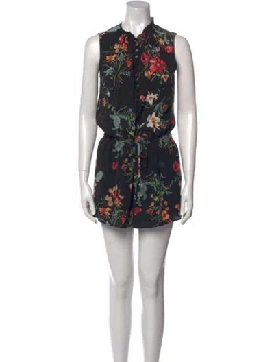 Pre-owned Rebecca Taylor Silk Floral Print Romper In Black