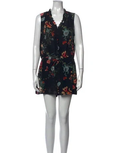 Pre-owned Rebecca Taylor Silk Floral Print Romper In Black
