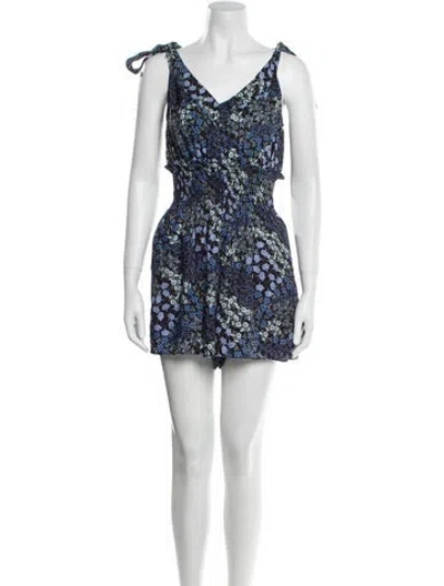 Pre-owned Rebecca Taylor Silk Floral Print Romper In Blue