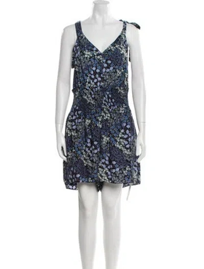 Pre-owned Rebecca Taylor Silk Floral Print Romper In Blue