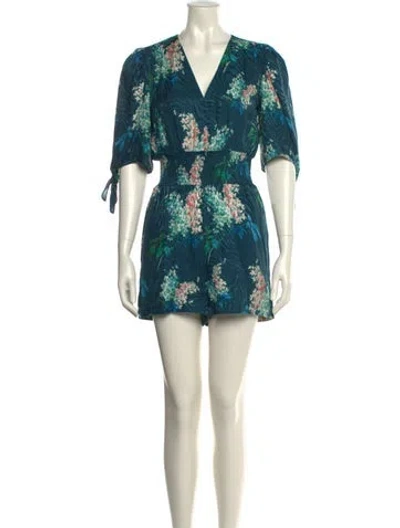 Pre-owned Rebecca Taylor Silk Floral Print Romper In Blue