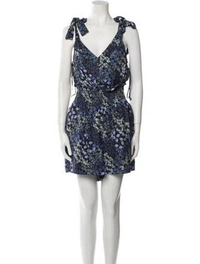 Pre-owned Rebecca Taylor Silk Floral Print Romper In Blue