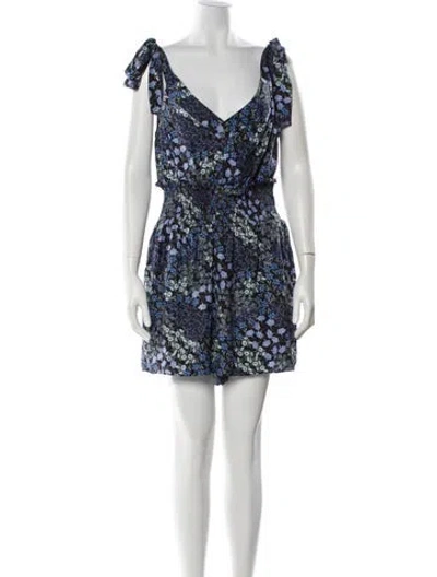 Pre-owned Rebecca Taylor Silk Floral Print Romper In Blue