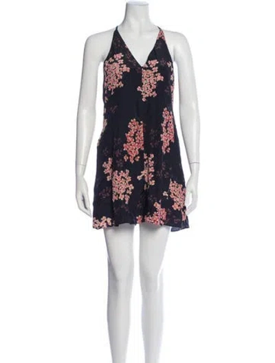 Pre-owned Rebecca Taylor Silk Floral Print Romper In Blue
